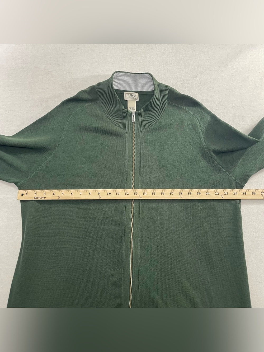 LL Bean Cardigan Sweater Mens Sz XL Reg Full Zip Mock Neck 100% Cotton Ribbed - Picture 9 of 11